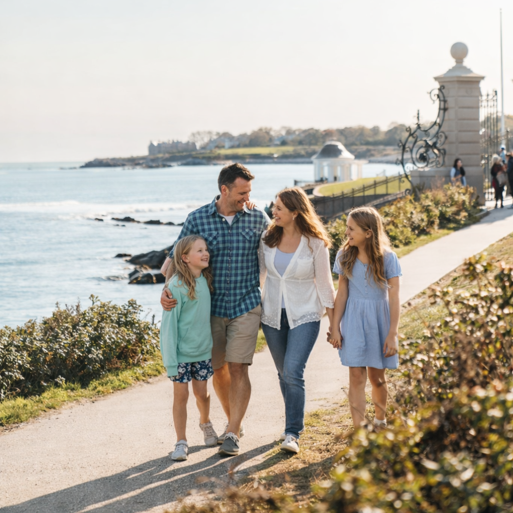 Family walking along the Cliff Walk